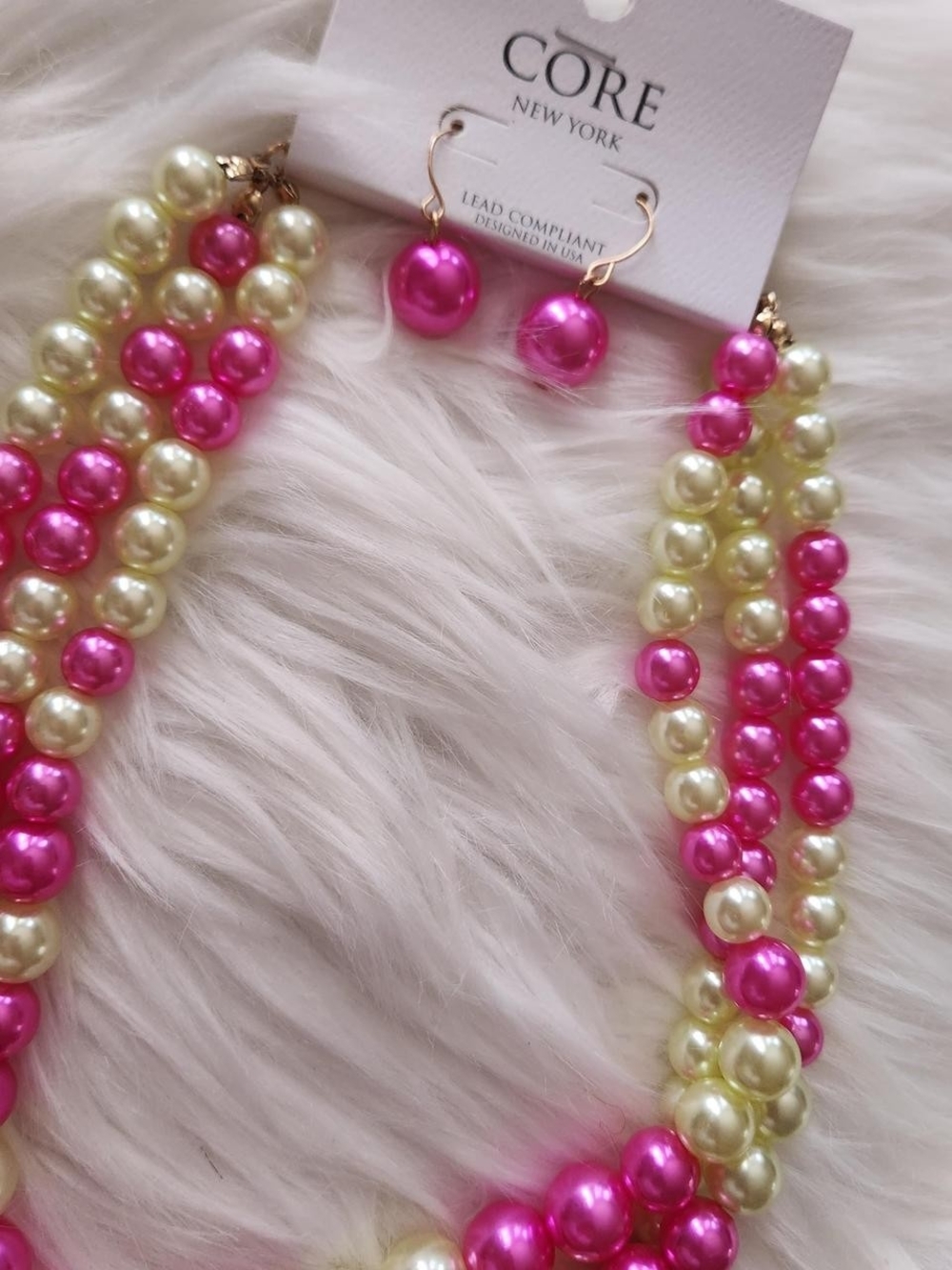 Pink and Cream Pearl Statement Necklace and Earrings